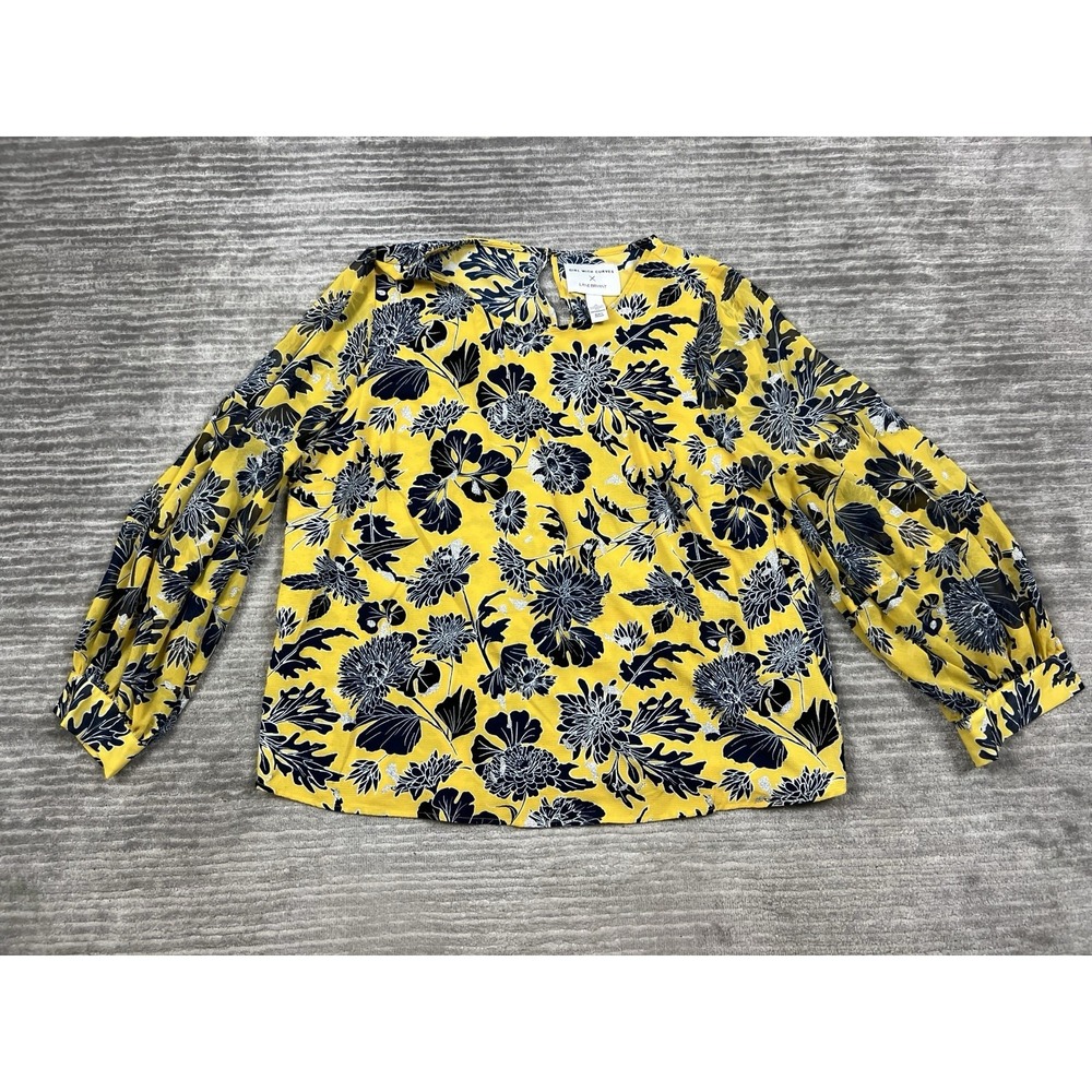 Lane Bryant X Girl With Curves Top Womens 16 Polyester Yellow Blue Floral